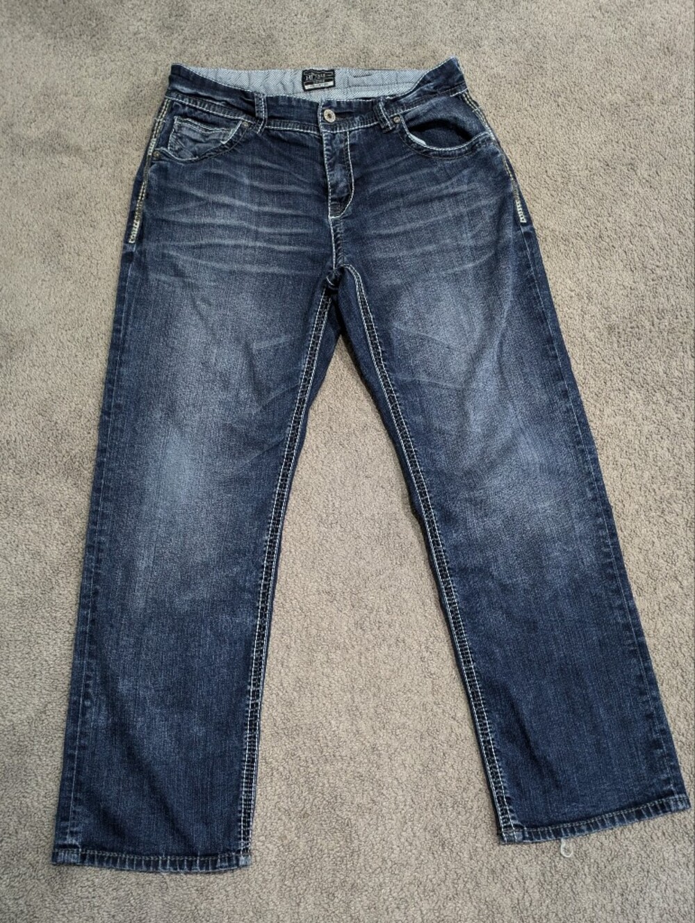 Buckle Black Fit No.11 Jeans Mens 34x30 Blue Straight Leg Stretch Thick Stitch